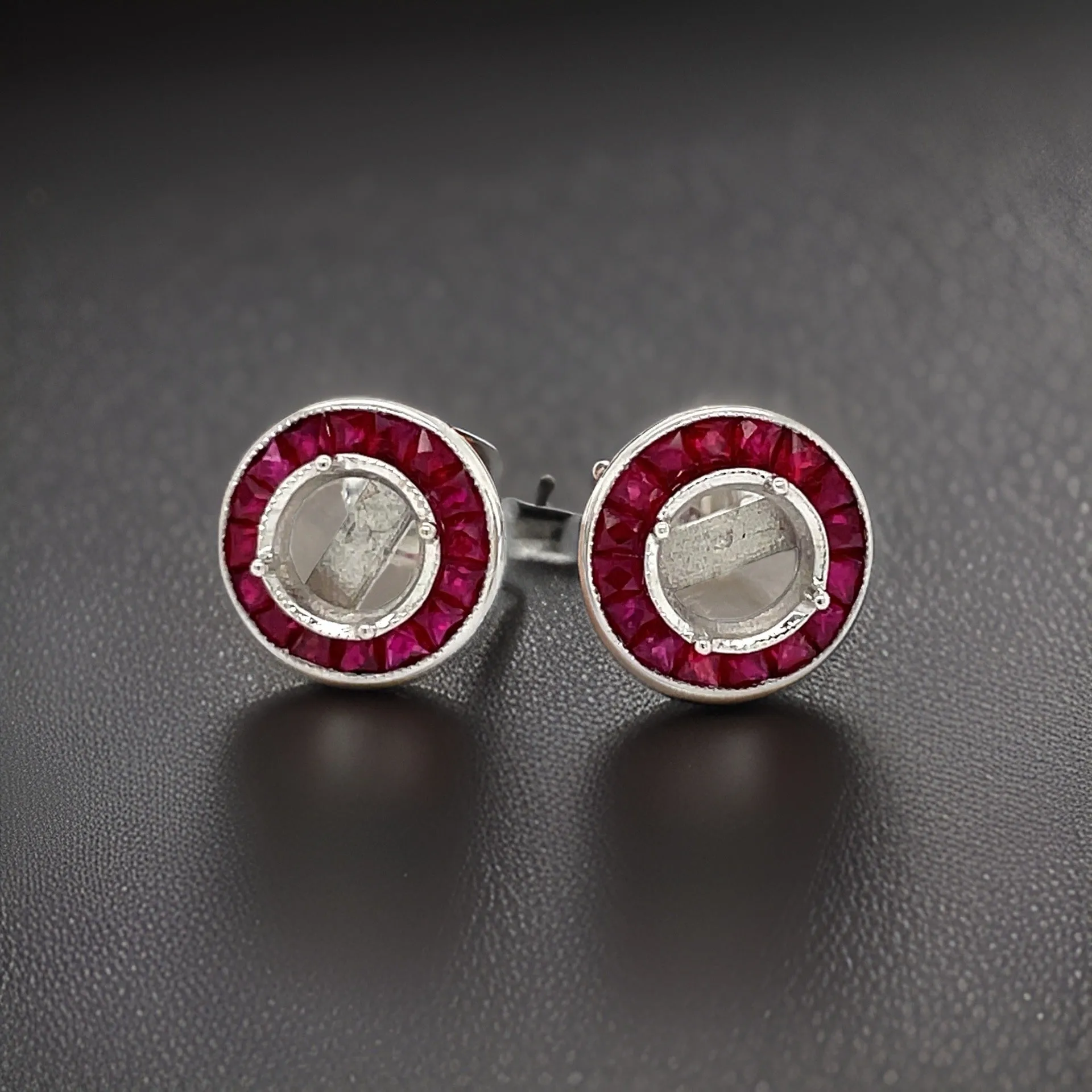 Art Deco Reproduction Aristocrat 1.34 cttw Ruby Semi Mount Earrings 11593