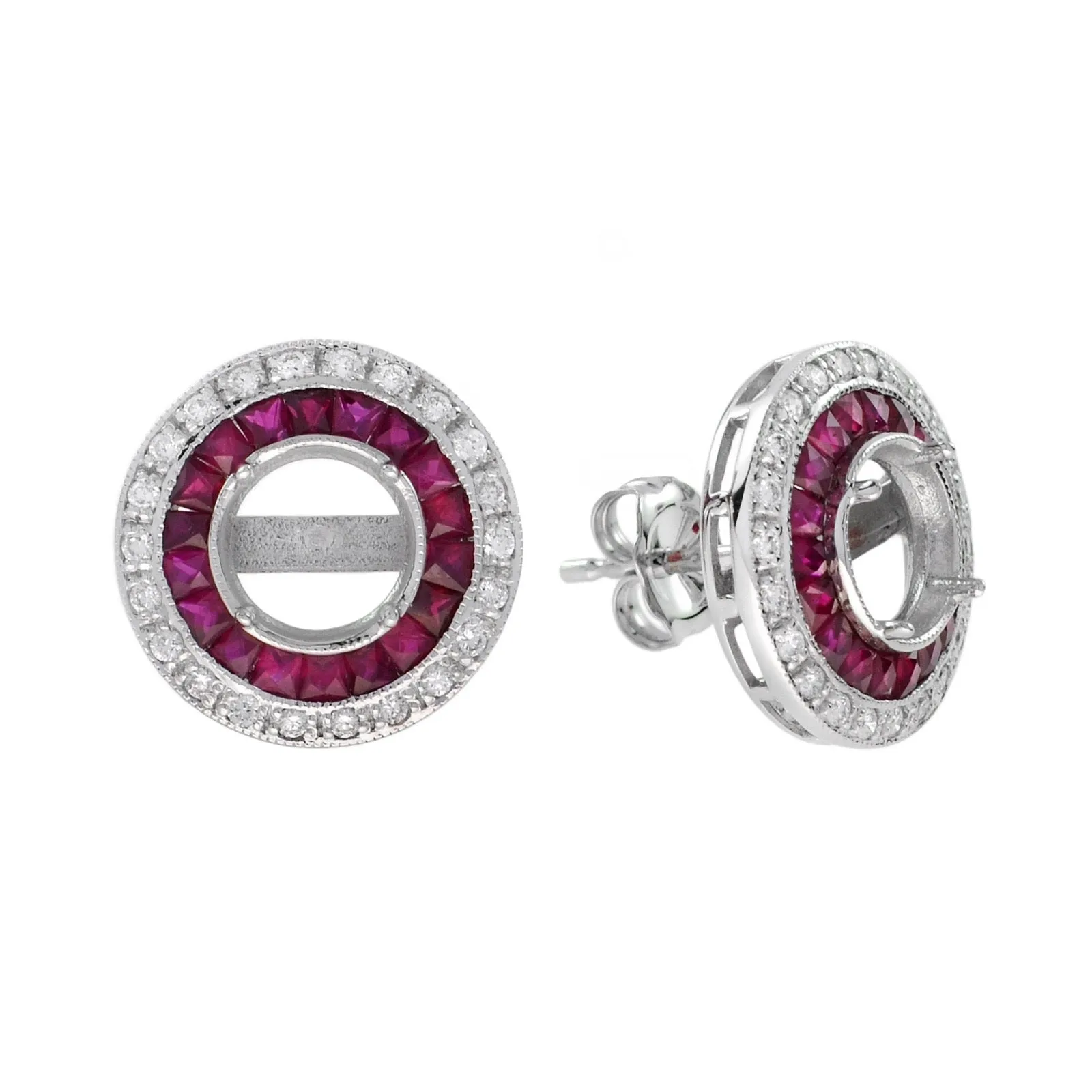 Art Deco Reproduction Aristocrat 1.65 cttw Ruby and Diamond Semi Mount Earrings 11611