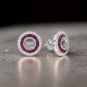 Art Deco Reproduction Aristocrat 1.65 cttw Ruby and Diamond Semi Mount Earrings 11611
