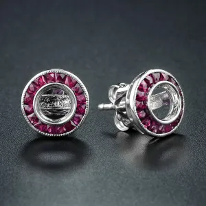 Art Deco Reproduction Aristocrat French Cut Ruby Earring Semi Mount Center Holds 6.5 mm Round Brilliant Diamond 11024