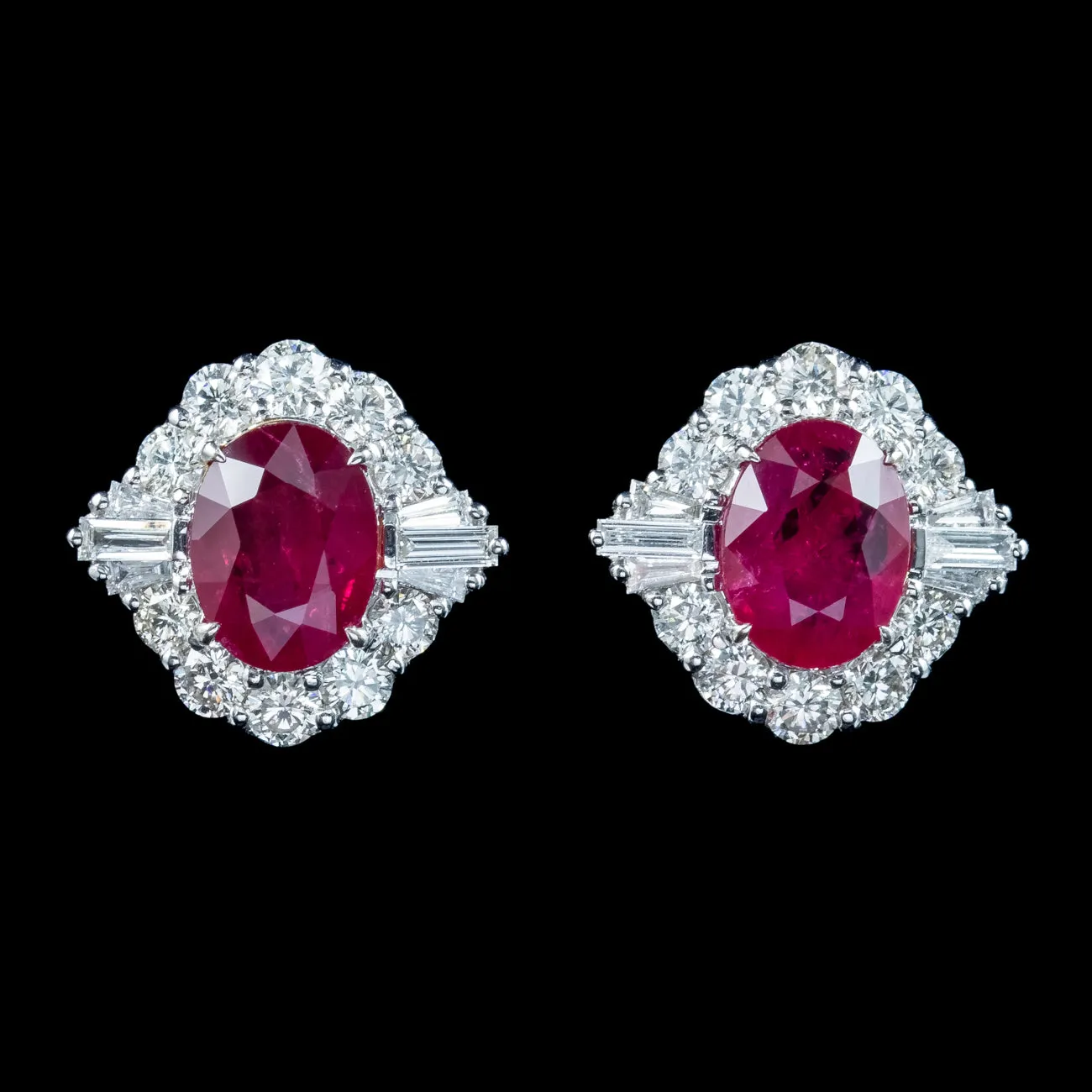 Art Deco Style Ruby Diamond Stud Earrings 18ct Gold 0.85ct Rubies