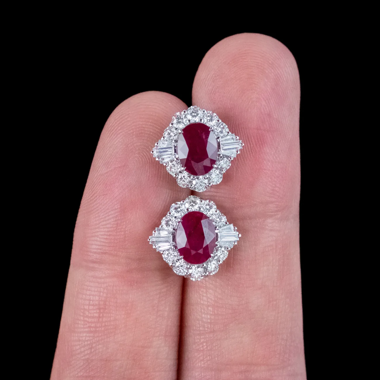 Art Deco Style Ruby Diamond Stud Earrings 18ct Gold 0.85ct Rubies