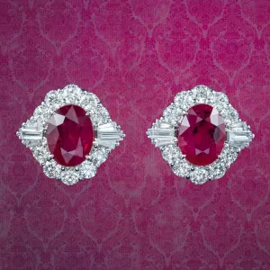 Art Deco Style Ruby Diamond Stud Earrings 18ct Gold 0.85ct Rubies