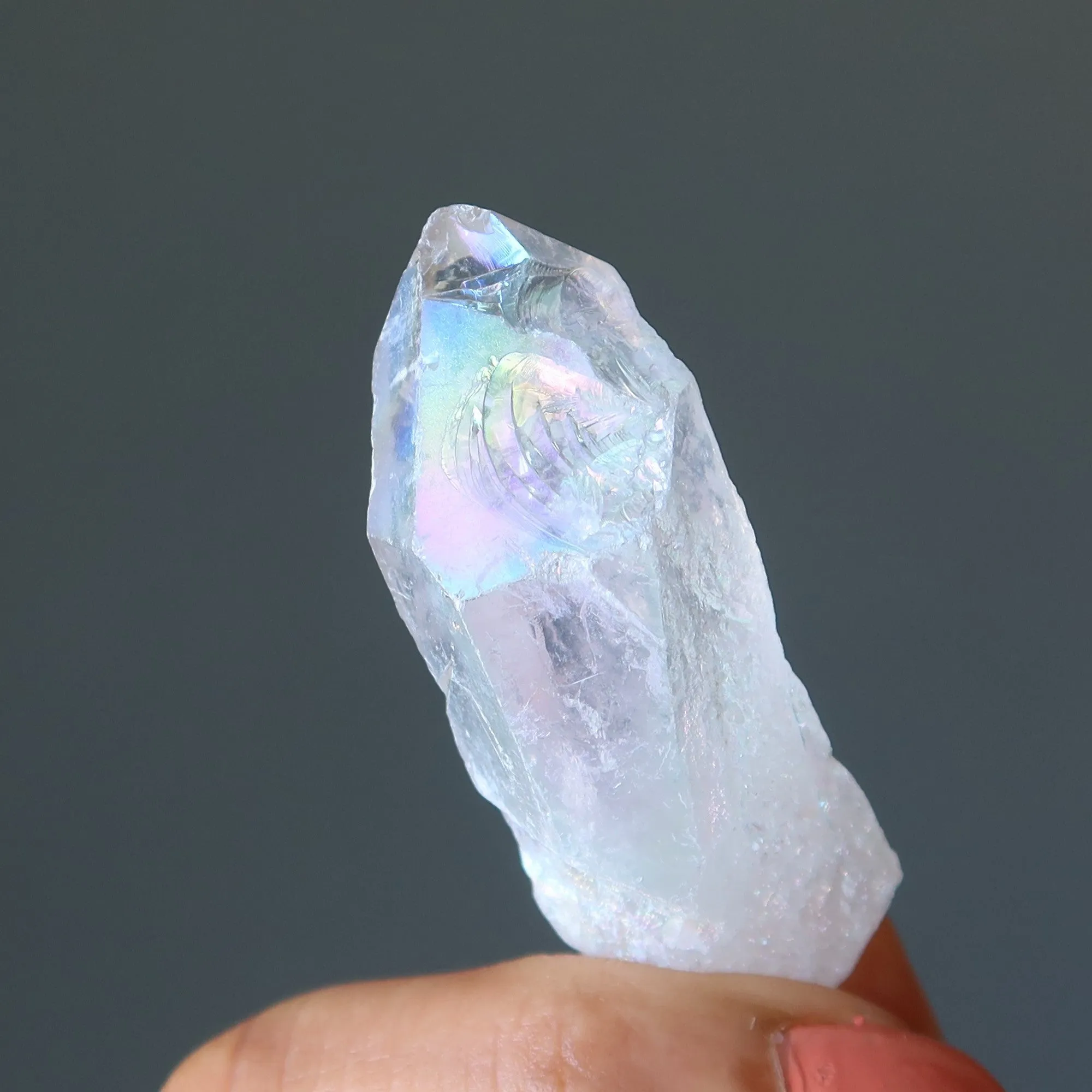 Aura Quartz Point Raw Rainbow Happy Crystal