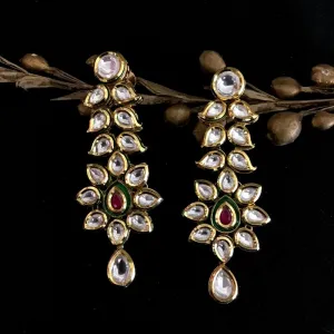 Beautiful Designer Kundan Danglers With Ruby Green Stone
