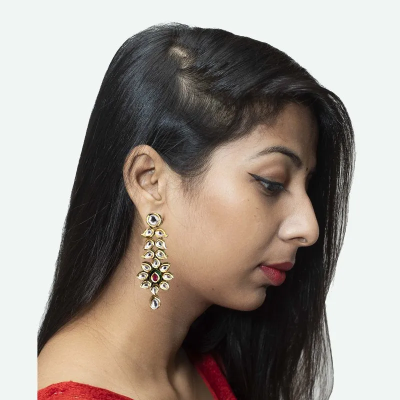 Beautiful Designer Kundan Danglers With Ruby Green Stone