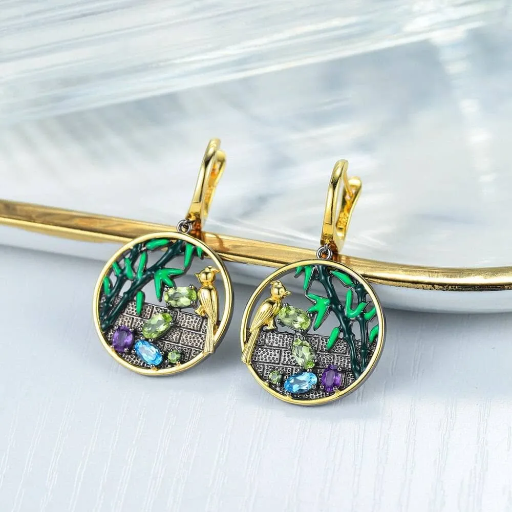 Bird & Bamboo Natural Peridot Dangle Earrings