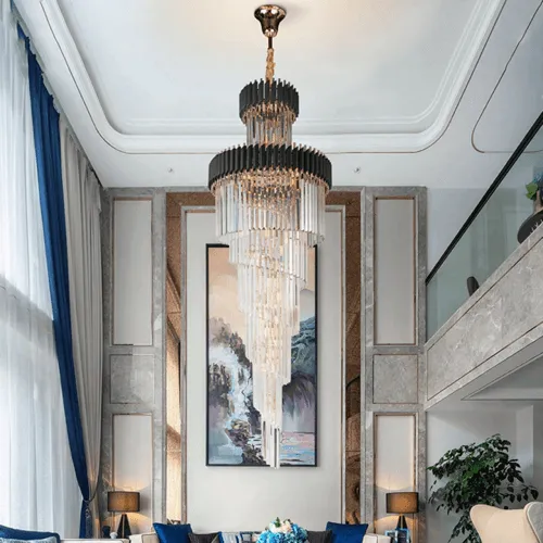 Black Geminus Long Crystal Chandelier
