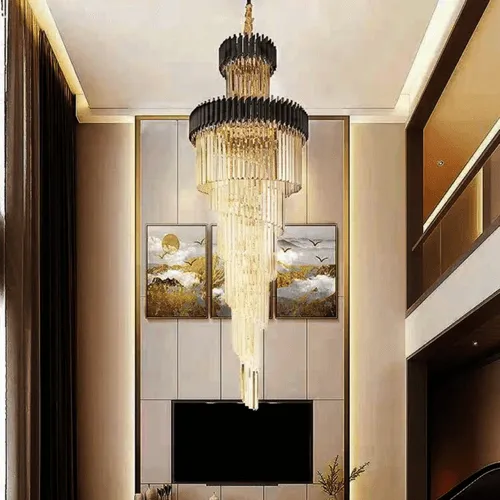 Black Geminus Long Crystal Chandelier