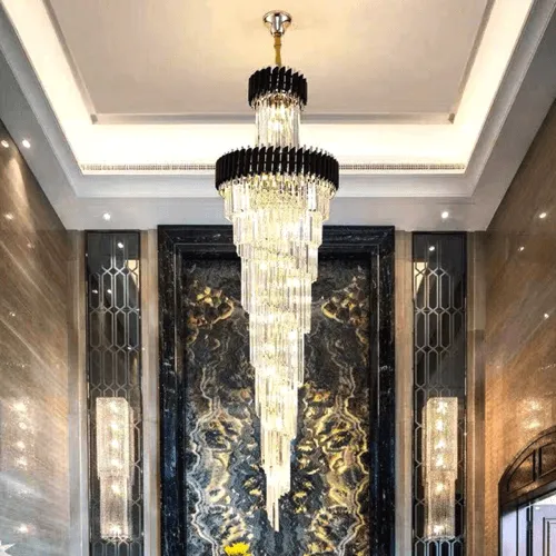 Black Geminus Long Crystal Chandelier