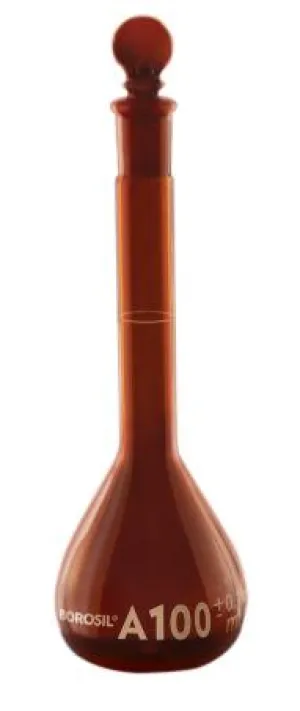 Borosil® Flasks, Volumetric, Class A, Amber, Polypropylene (PP) Stopper, 5mL, 7/16, Ind. Cert, CS/5