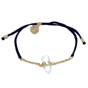 CHAIN & CORD CRYSTAL BRACELET - QUARTZ- BLACK - GOLD