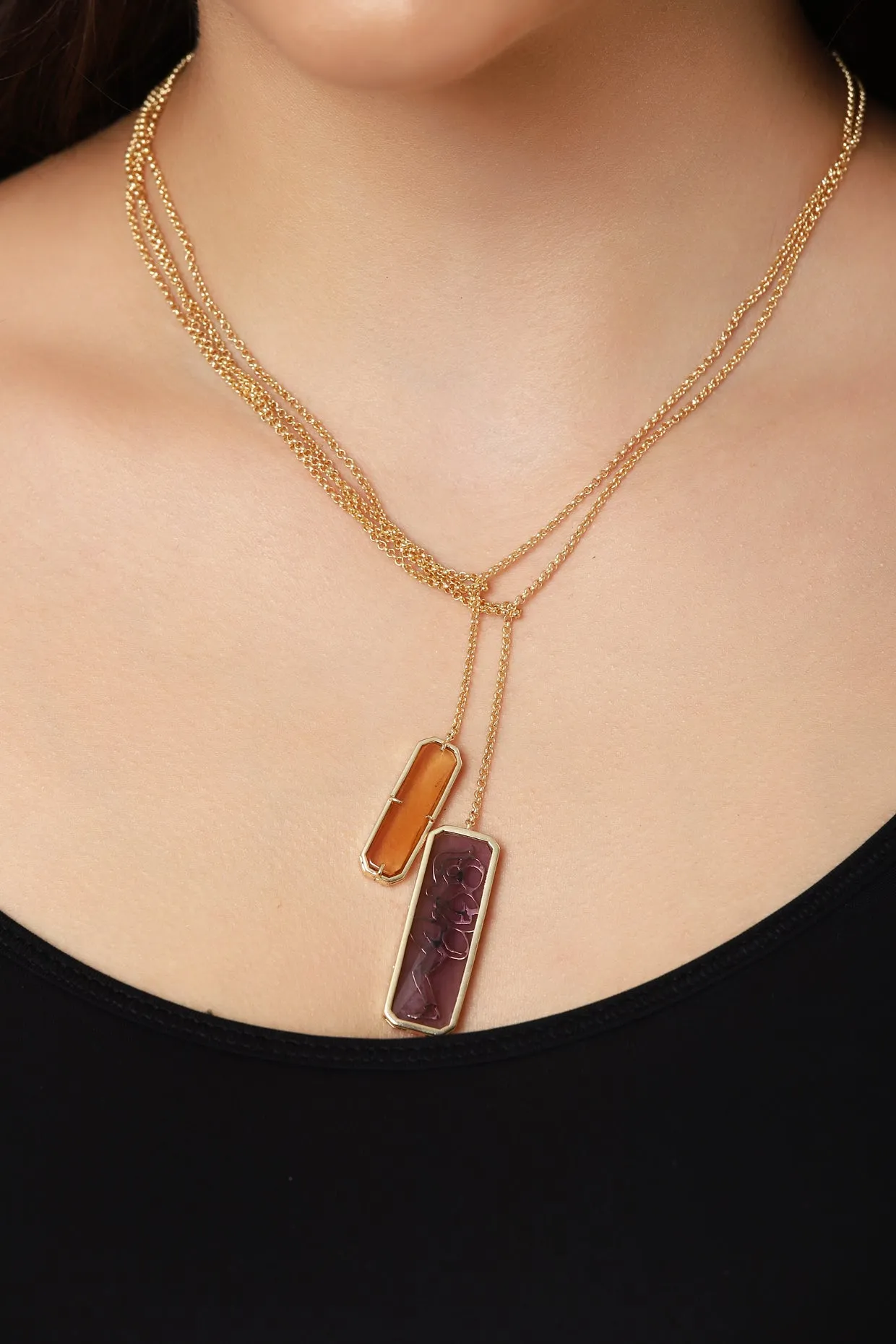 Citrine And Amethyst Drape Necklace