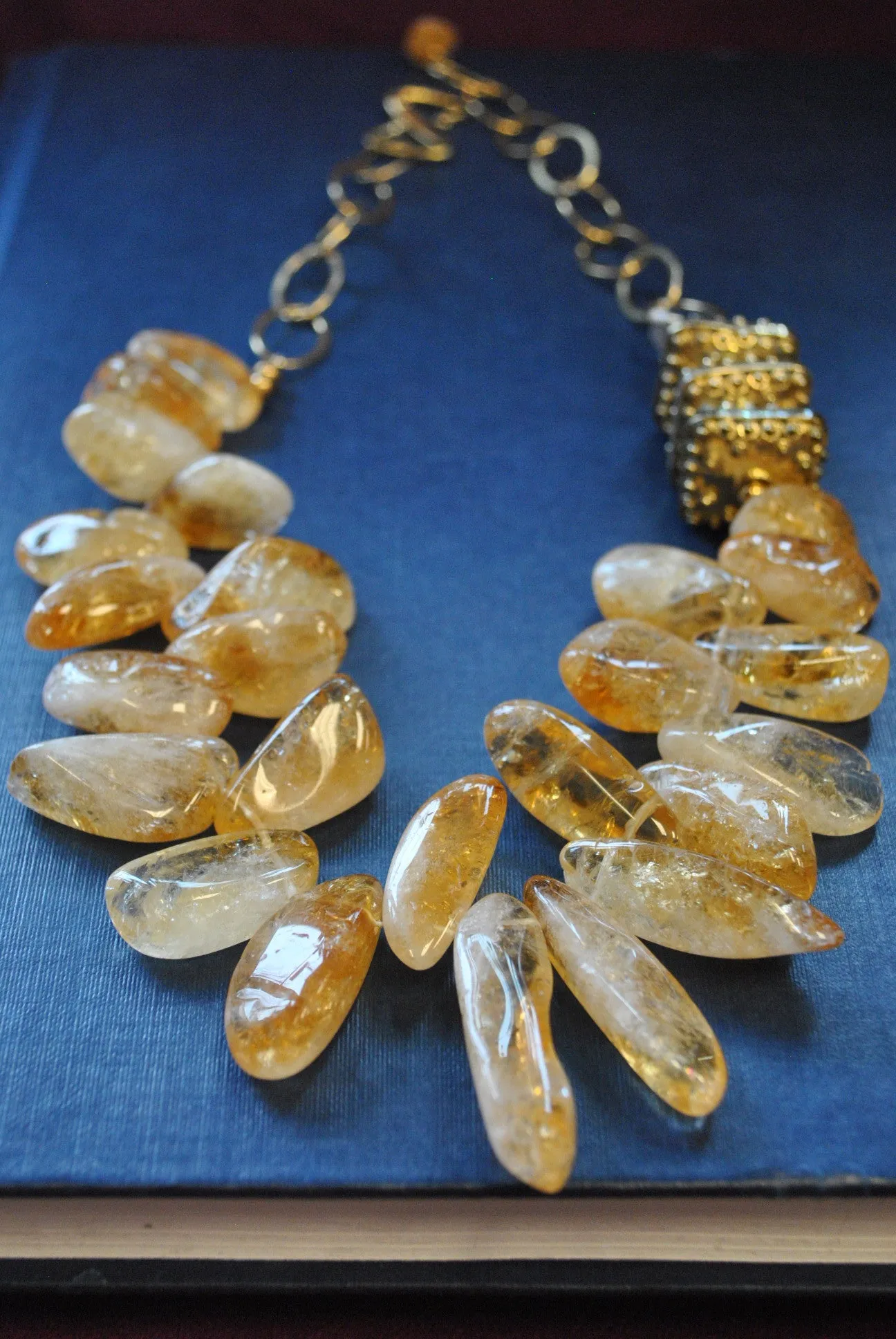 CITRINE AND VINTAGE GOLD ELEMENTS STATEMENT ASYMMETRIC NECKLACE