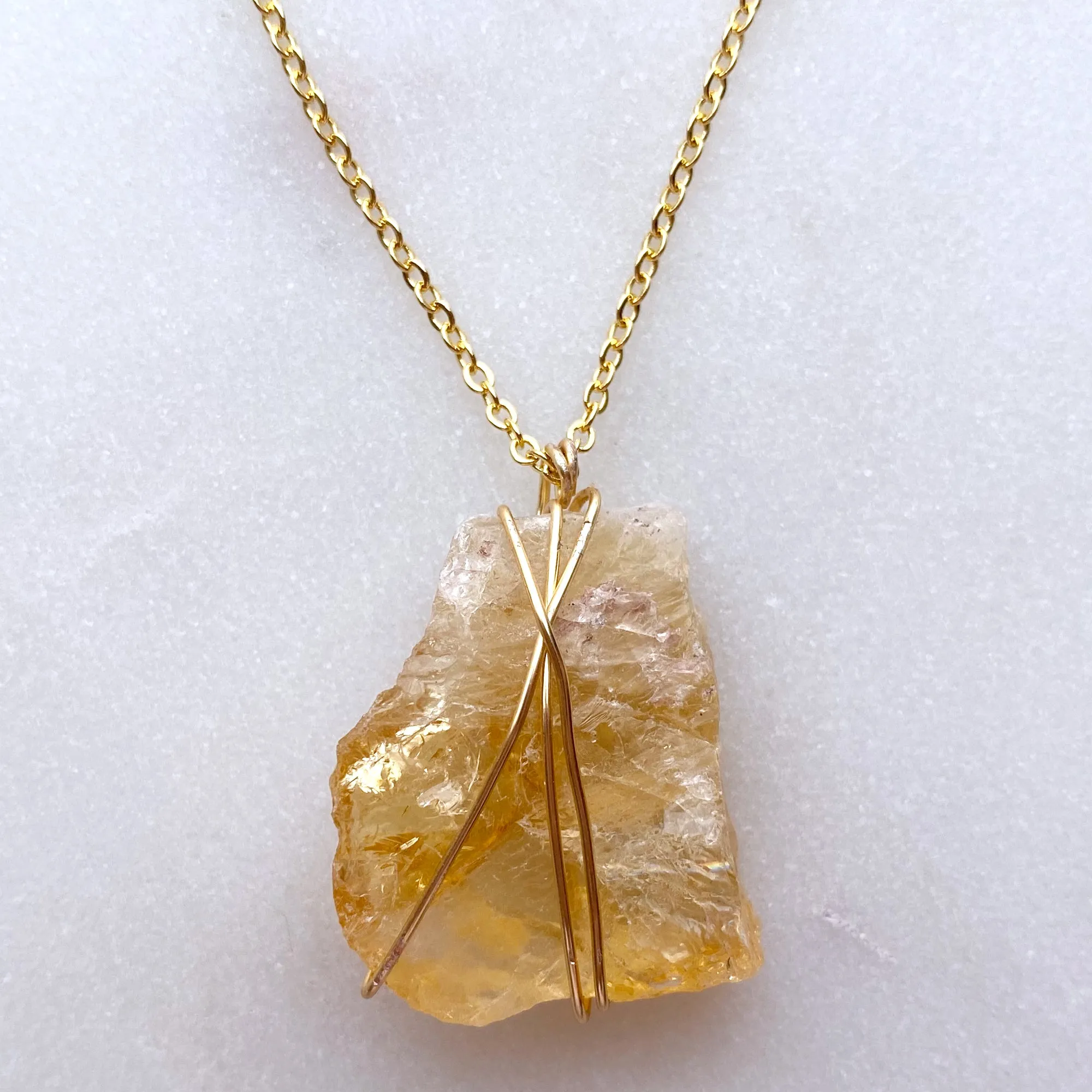 Citrine Raw Crystal Gemstone Wirewrapped 02 - 16 Kt Gold plated chain necklace Handmade Jewelry - Great gift