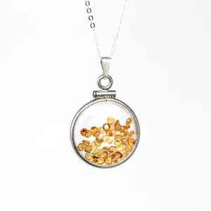 Citrine Shaker Locket - Handcrafted Sterling Silver Pendant Necklace Charm - Round Cabochon Genuine 1.5 CTW Gems November Birthstone Jewelry