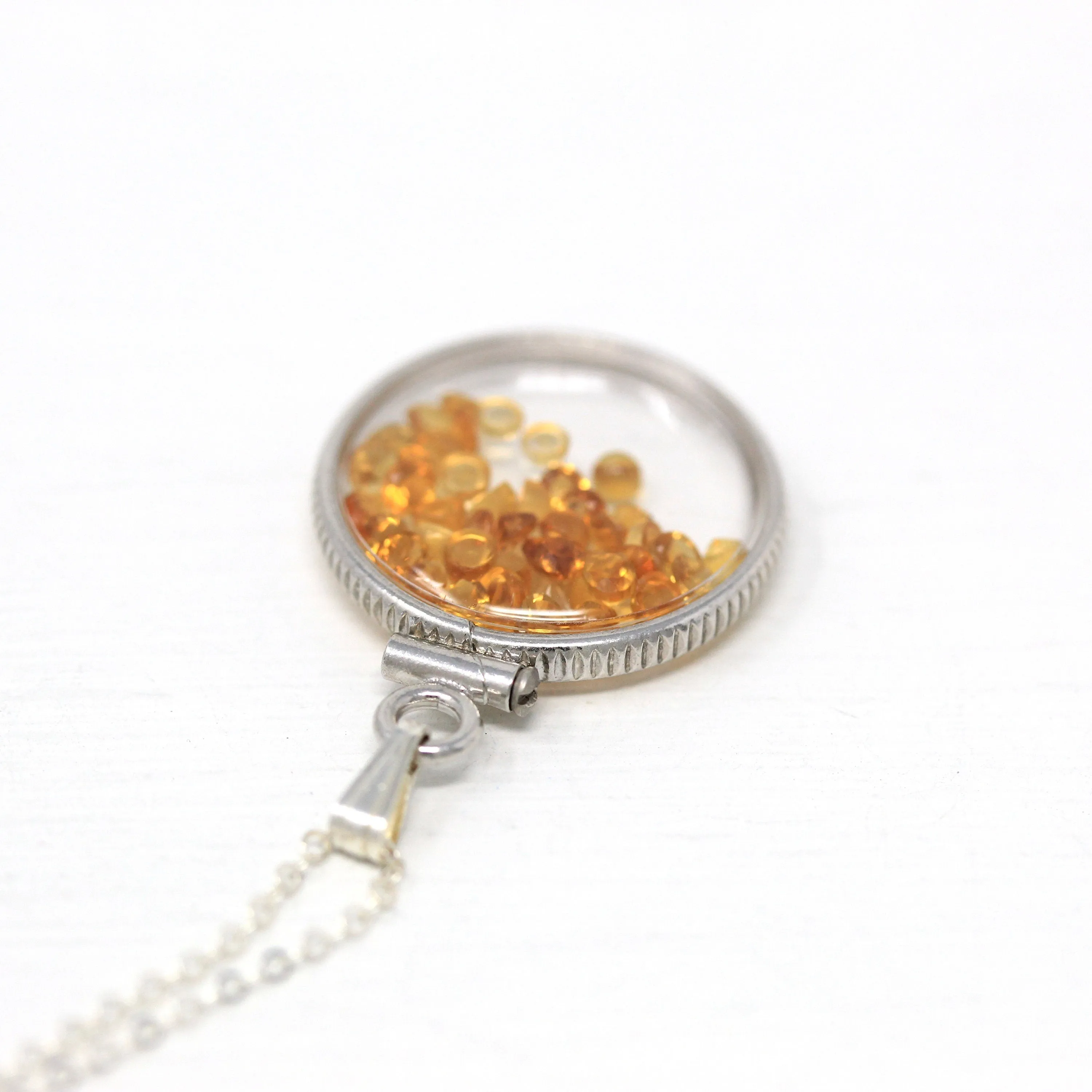 Citrine Shaker Locket - Handcrafted Sterling Silver Pendant Necklace Charm - Round Cabochon Genuine 1.5 CTW Gems November Birthstone Jewelry