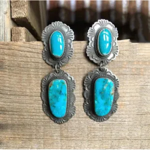 Crafted Silver PlatedGenuine Turquoise Stone Drop Earring