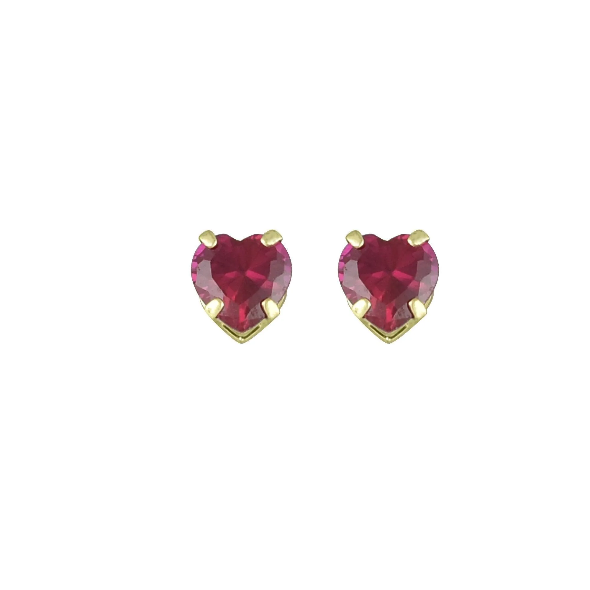 Created Ruby Heart Stud Earrings in 10K Yellow Gold
