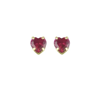 Created Ruby Heart Stud Earrings in 10K Yellow Gold