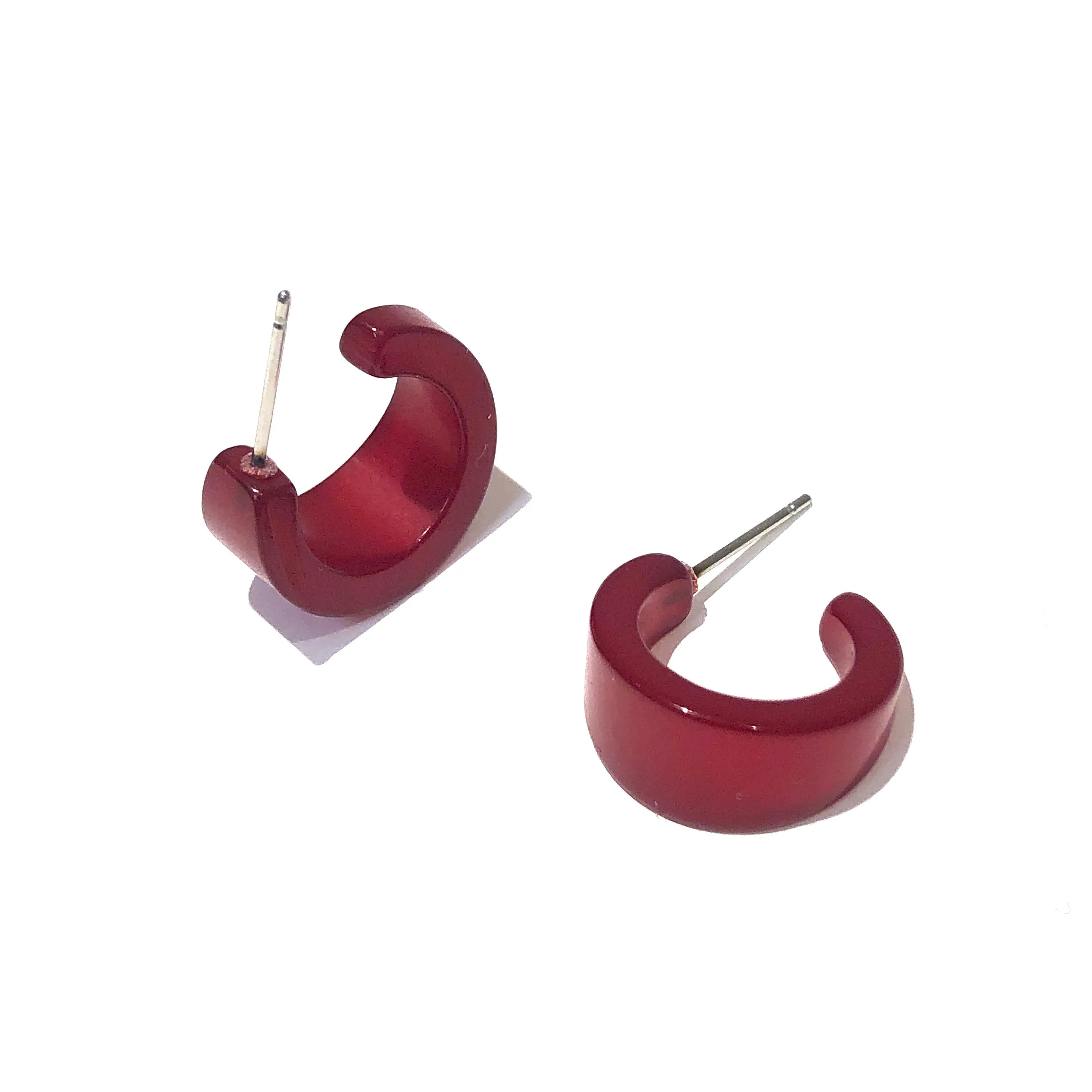 Deep Red Moonglow Mini Boom Hoop Earrings