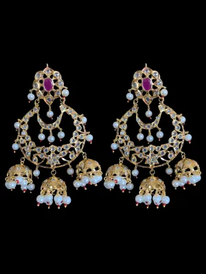 DER225 Heba Chandbali jhumka - red / ruby ( READY TO SHIP )