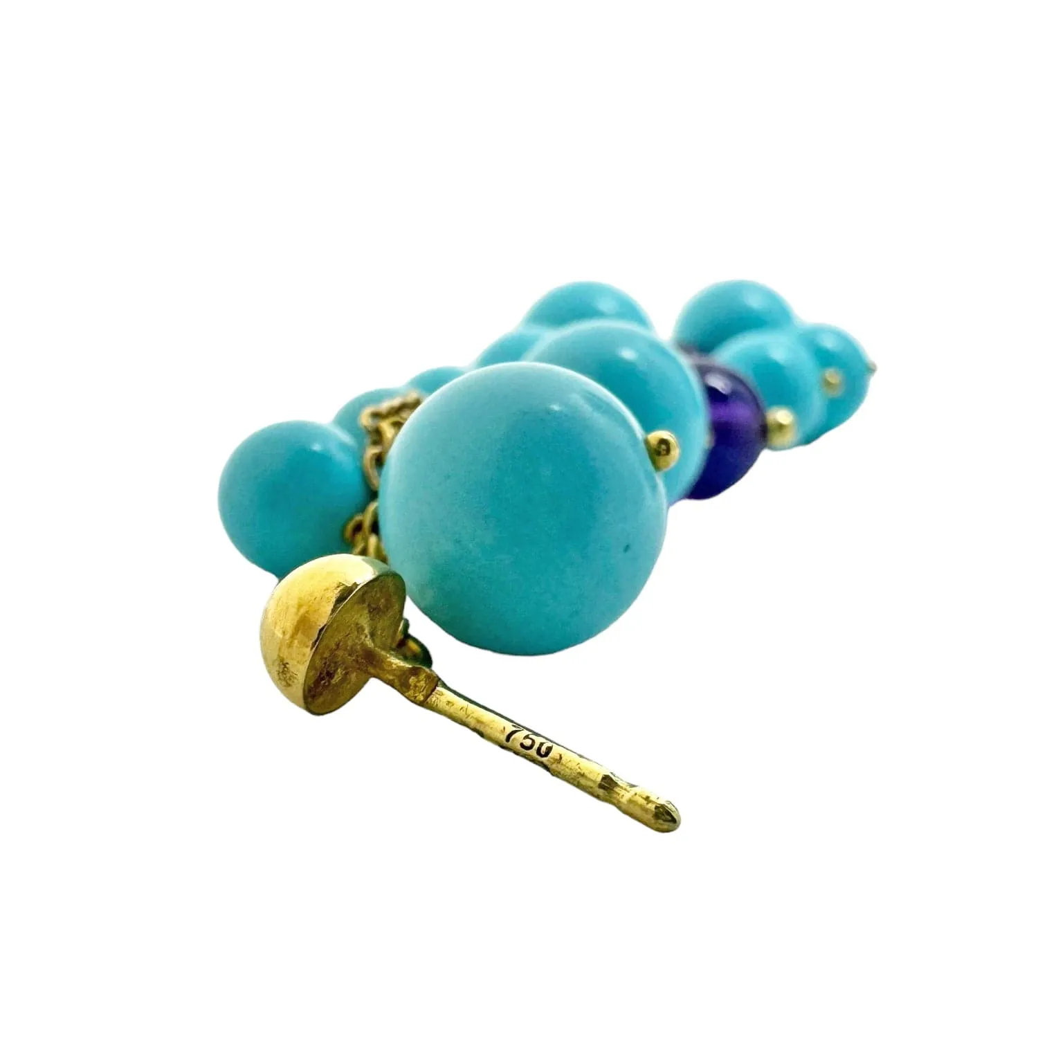 EARRINGS 18K Gold with Persian Turquoise & Amethyst Beads