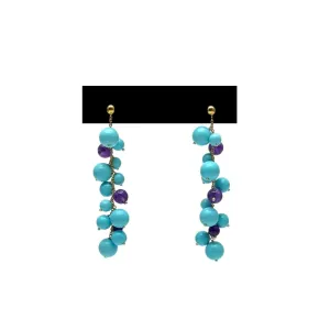 EARRINGS 18K Gold with Persian Turquoise & Amethyst Beads