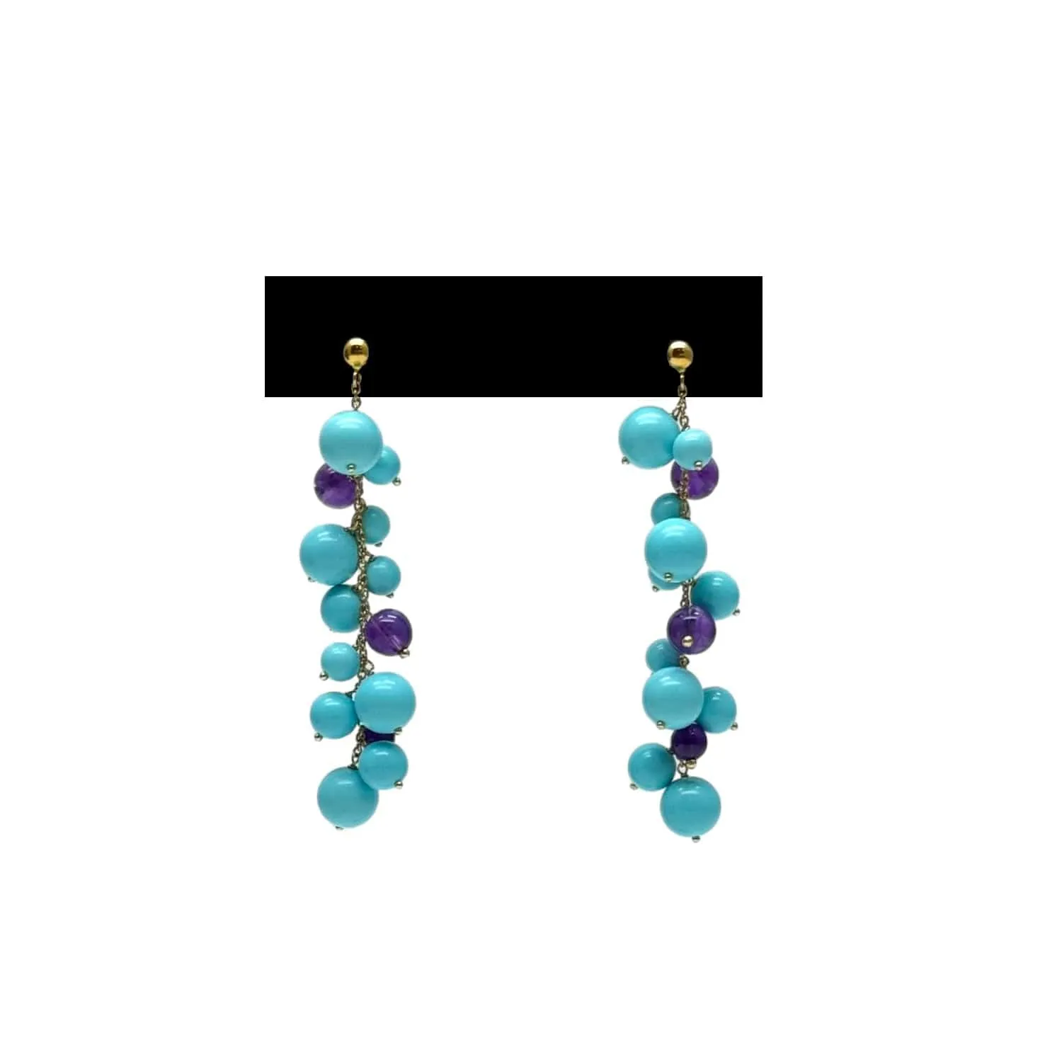EARRINGS 18K Gold with Persian Turquoise & Amethyst Beads