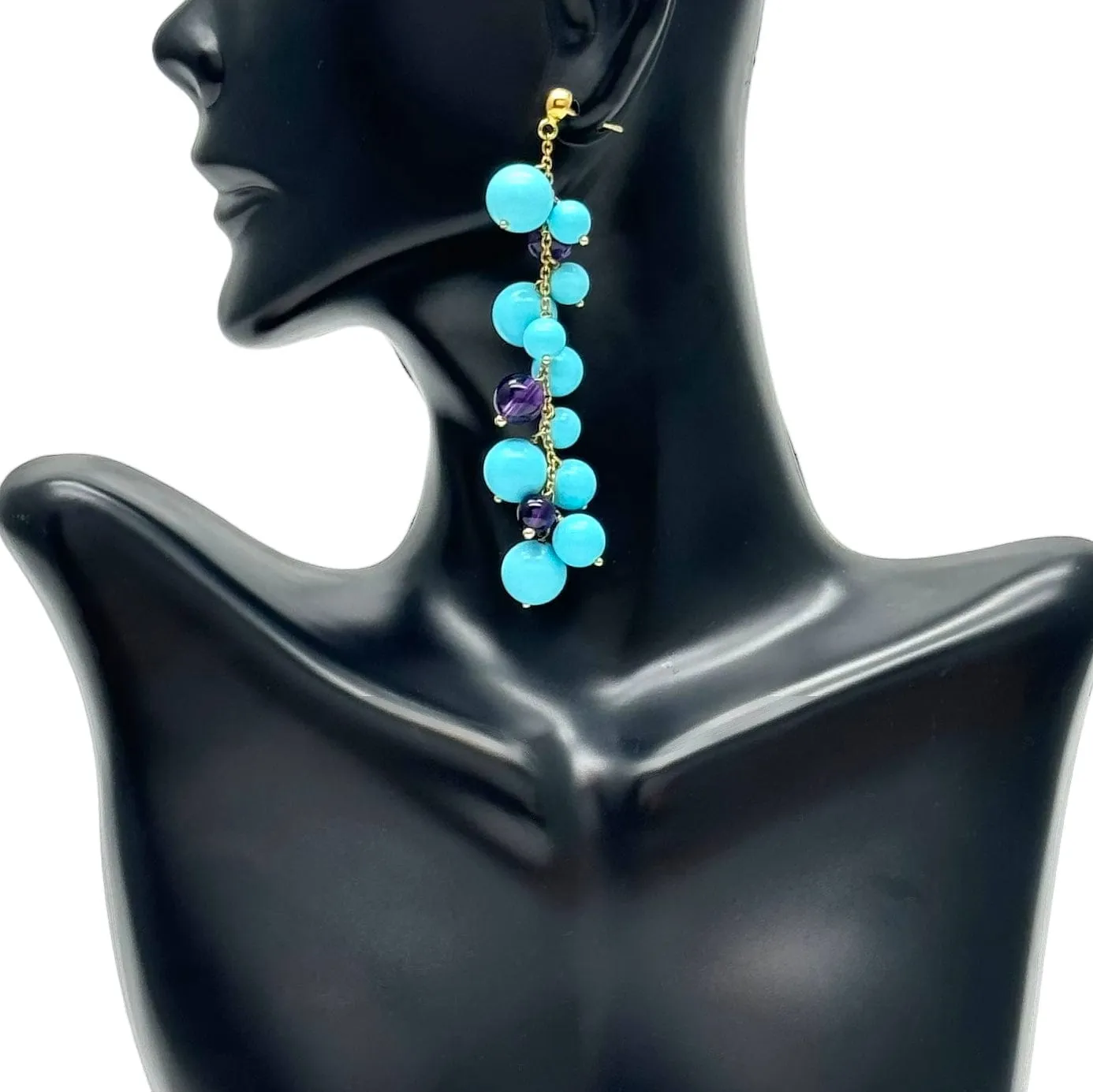 EARRINGS 18K Gold with Persian Turquoise & Amethyst Beads