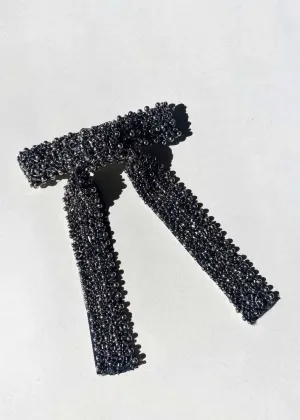Embellished Hair Bow Barrette Clip -  Black