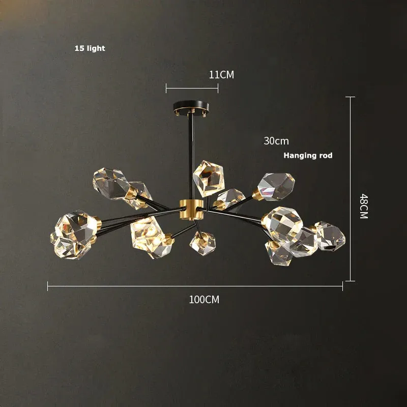 European Gold Black Crystal Chandelier LED Light for Luxury Mansion Home