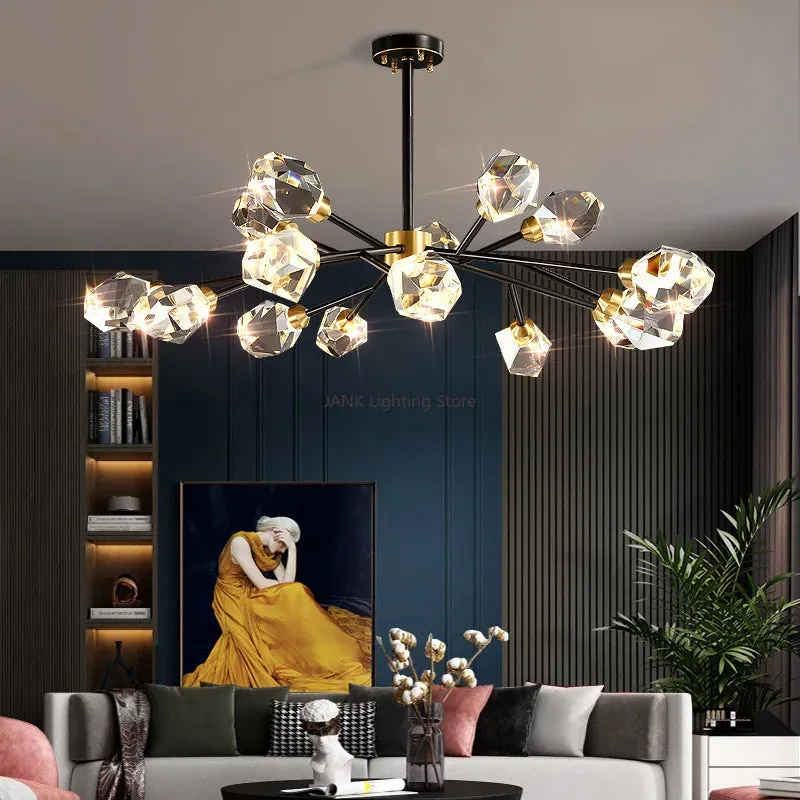 European Gold Black Crystal Chandelier LED Light for Luxury Mansion Home