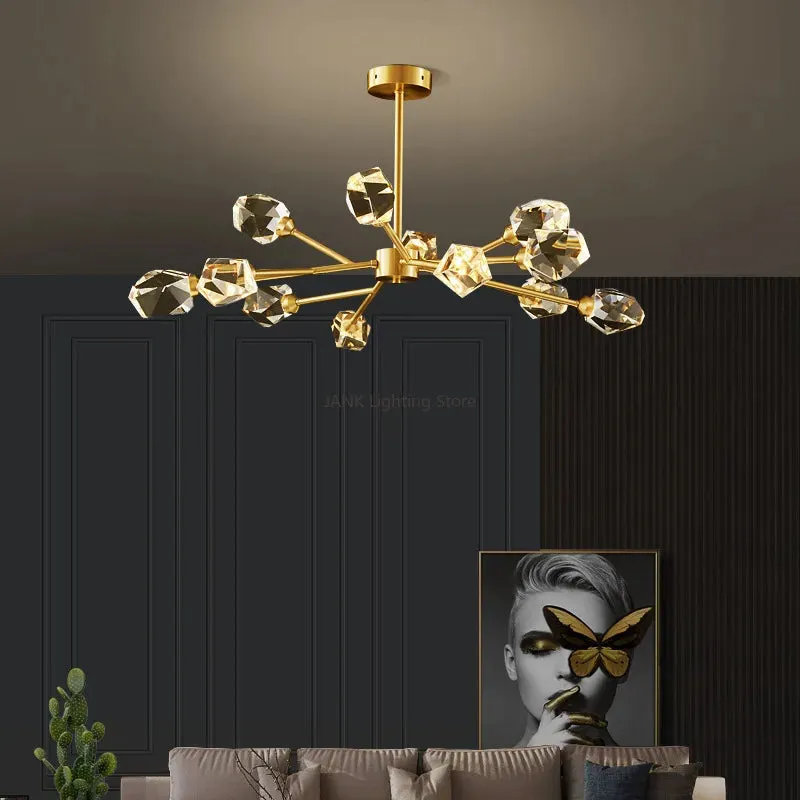 European Gold Black Crystal Chandelier LED Light for Luxury Mansion Home