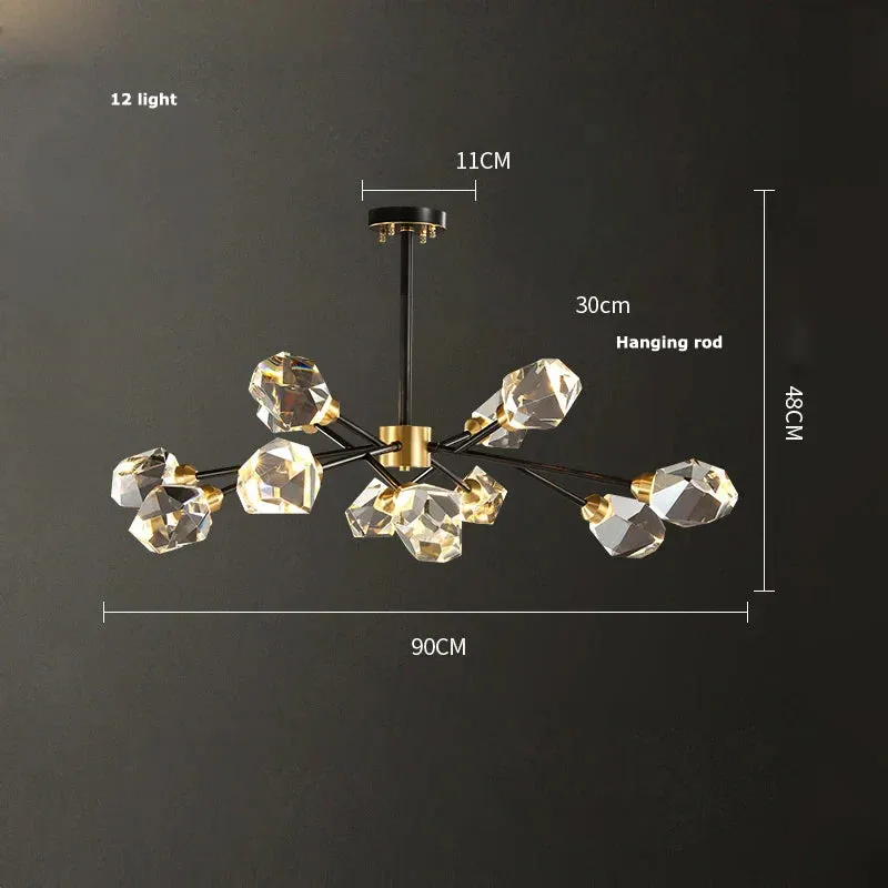 European Gold Black Crystal Chandelier LED Light for Luxury Mansion Home