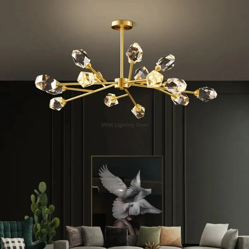 European Gold Black Crystal Chandelier LED Light for Luxury Mansion Home