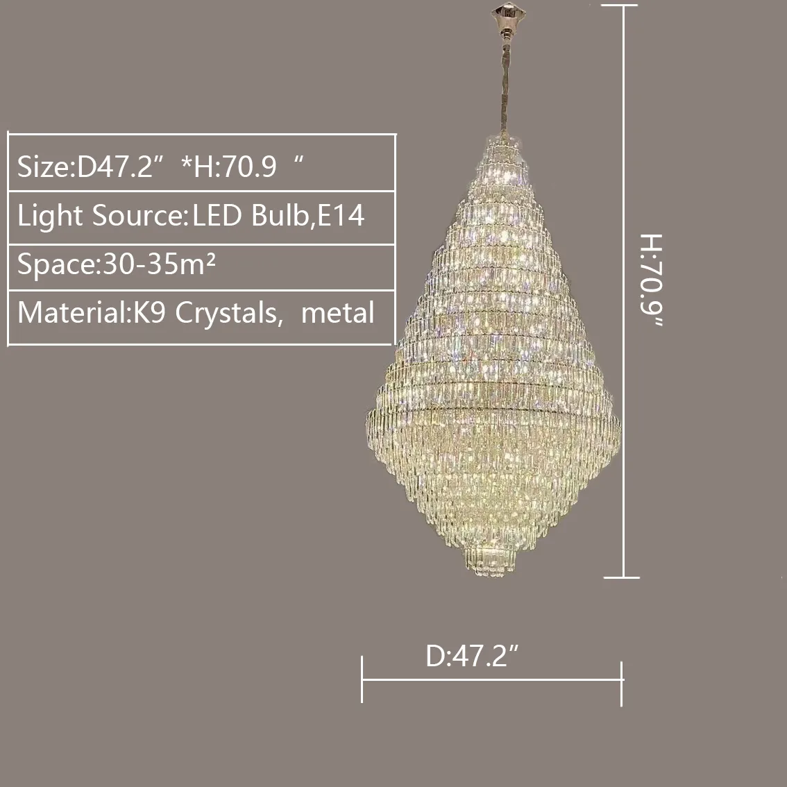 Extra Large Oversized Multi-tiered Crystal Chandelier for Foyer / Entryway