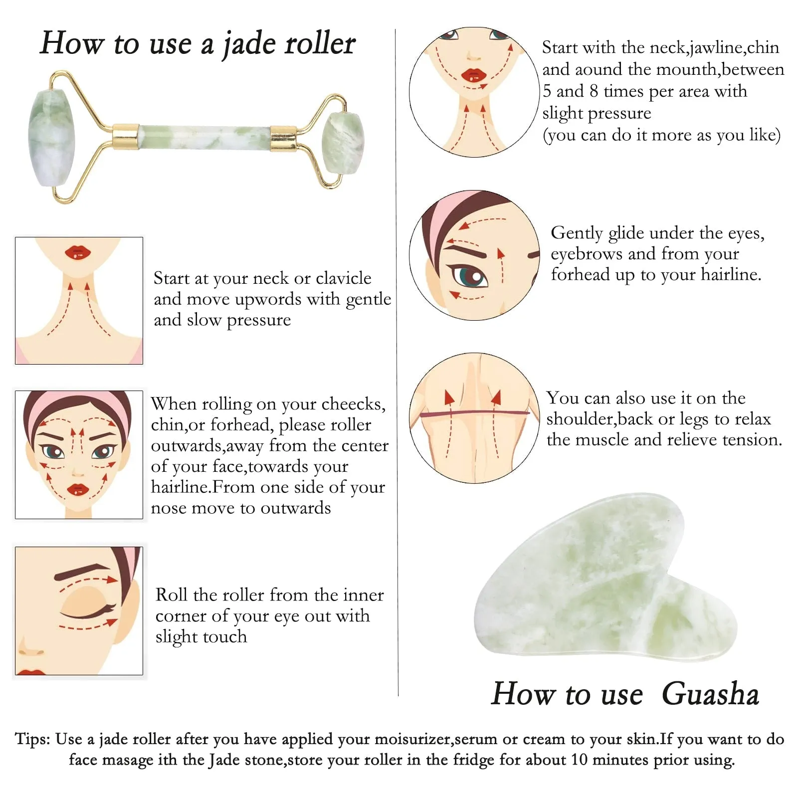 Face Jade Roller Gua Sha Scraper Massager for Neck Body Guasha Eye Massage Face Slimming Therapy Beauty Skincare Tool
