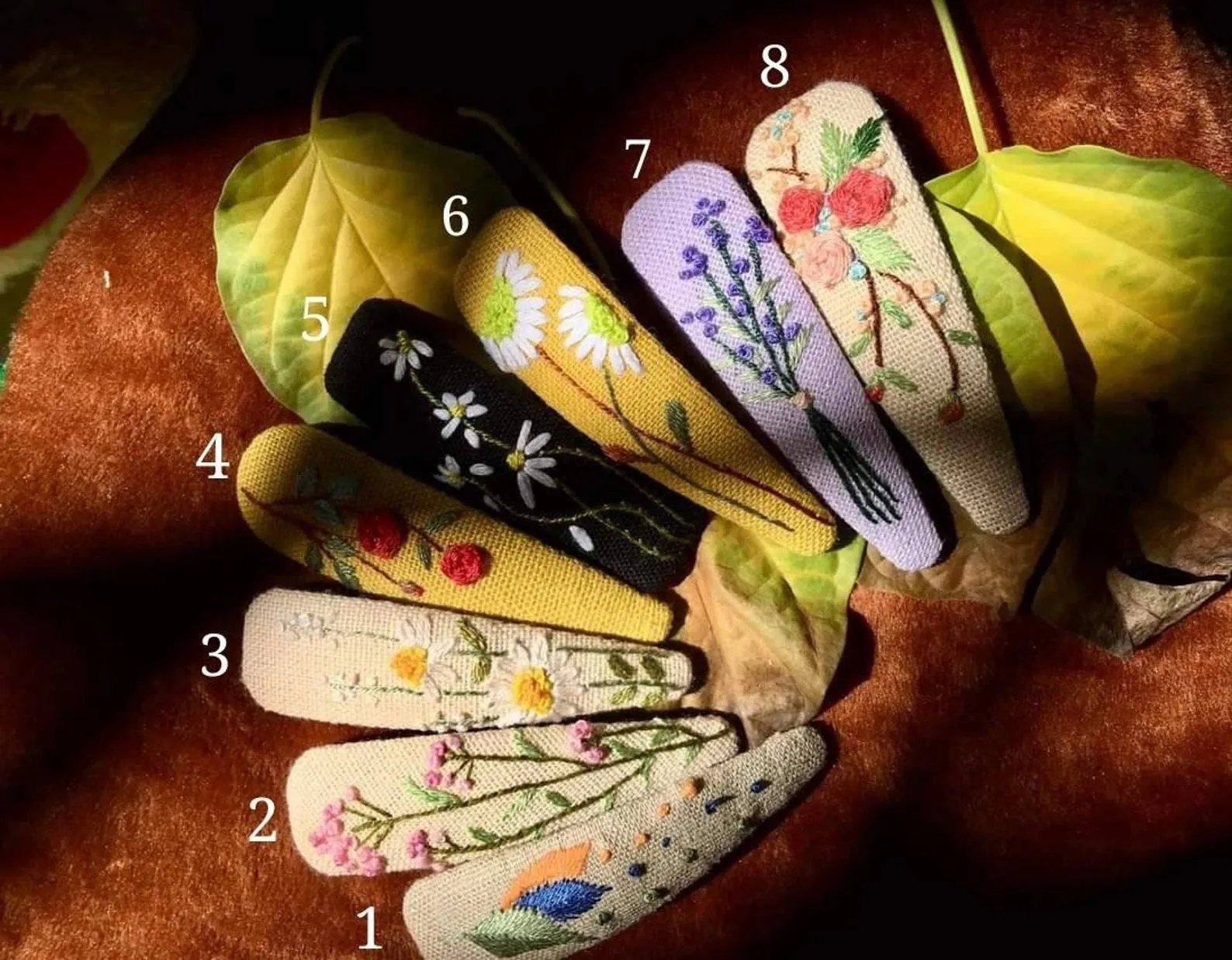 Floral Embroidered Hair Barrette, Collection Anna