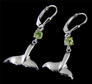 GENUINE PERIDOT SILVER 925 HAWAIIAN WHALE TAIL LEVERBACK EARRINGS RHODIUM 16MM (WJ-31)