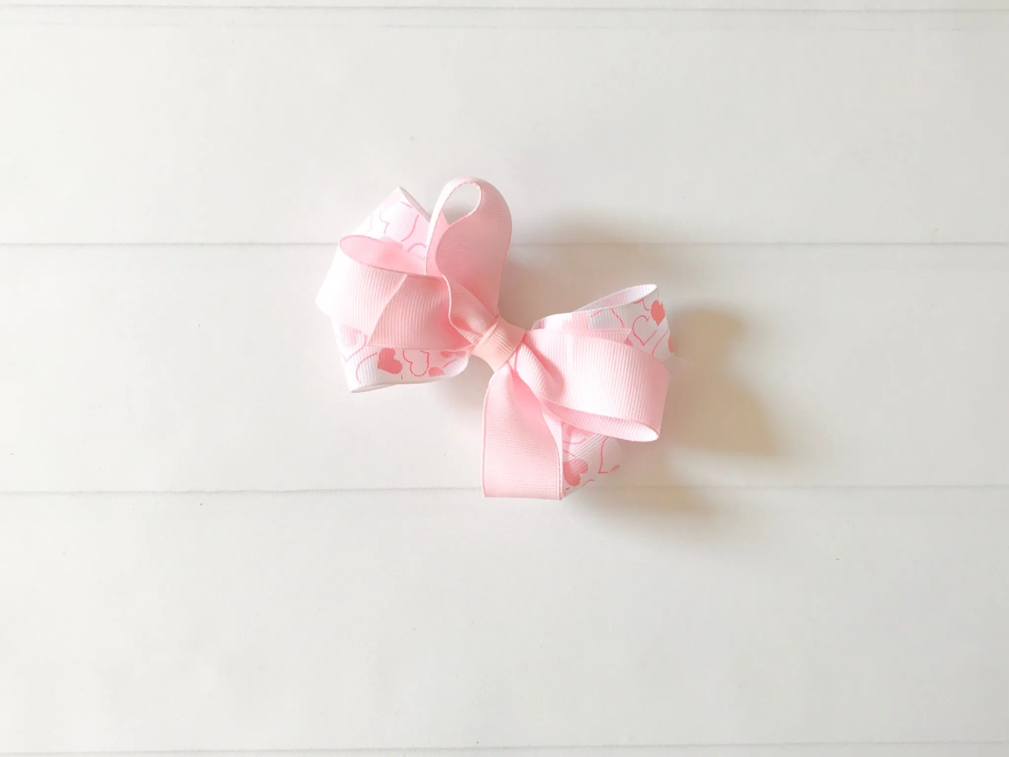 Girls Double Twisted Valentine  Pink Heart Boutique Hair Bow I The Enchanted Magnolia