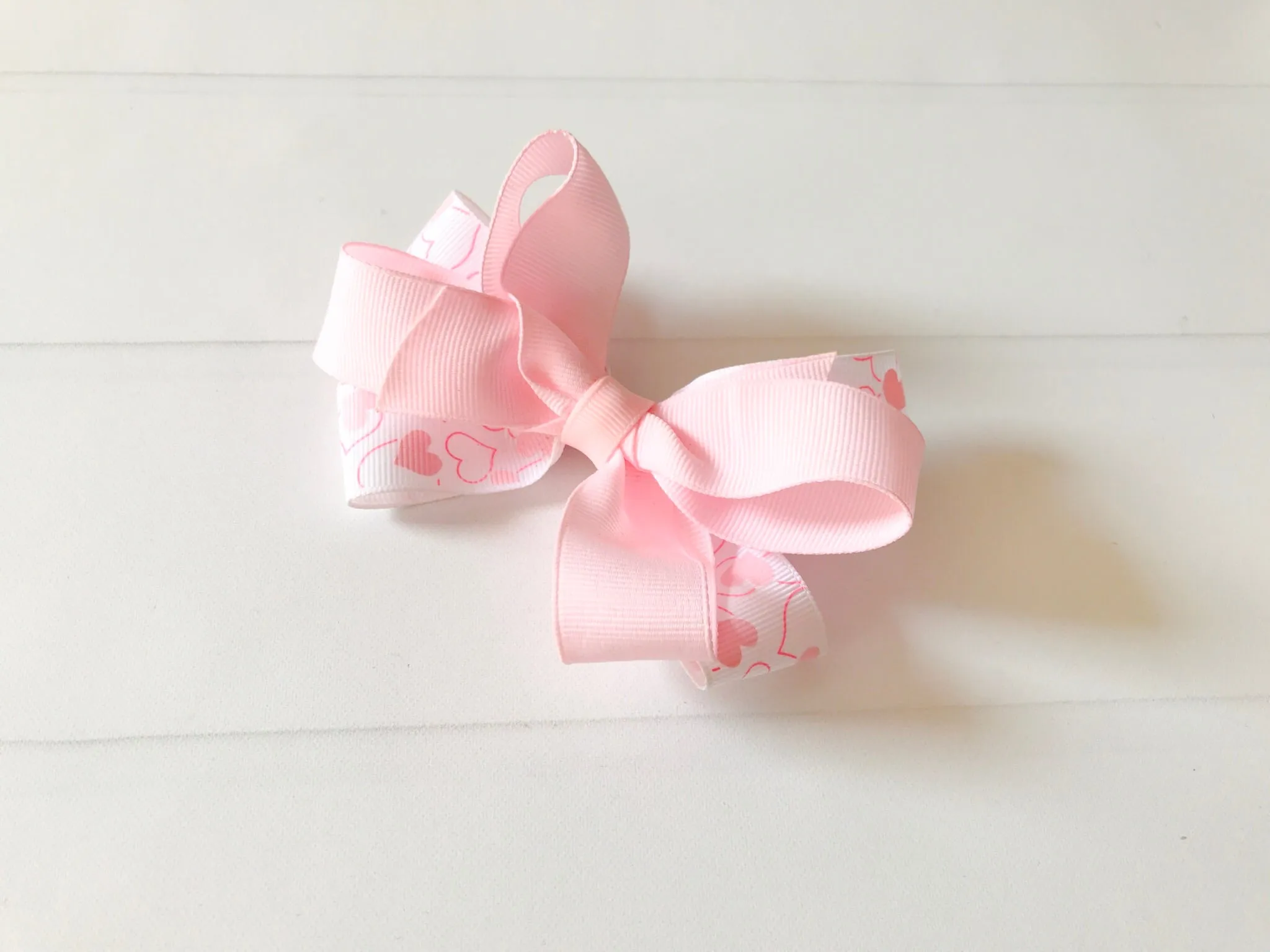 Girls Double Twisted Valentine  Pink Heart Boutique Hair Bow I The Enchanted Magnolia