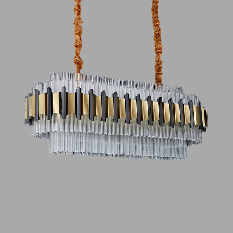 Gold LED Island Chandelier: Contemporary Oval Clear Glass Tubes Ceiling Lamp