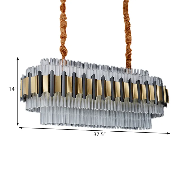 Gold LED Island Chandelier: Contemporary Oval Clear Glass Tubes Ceiling Lamp