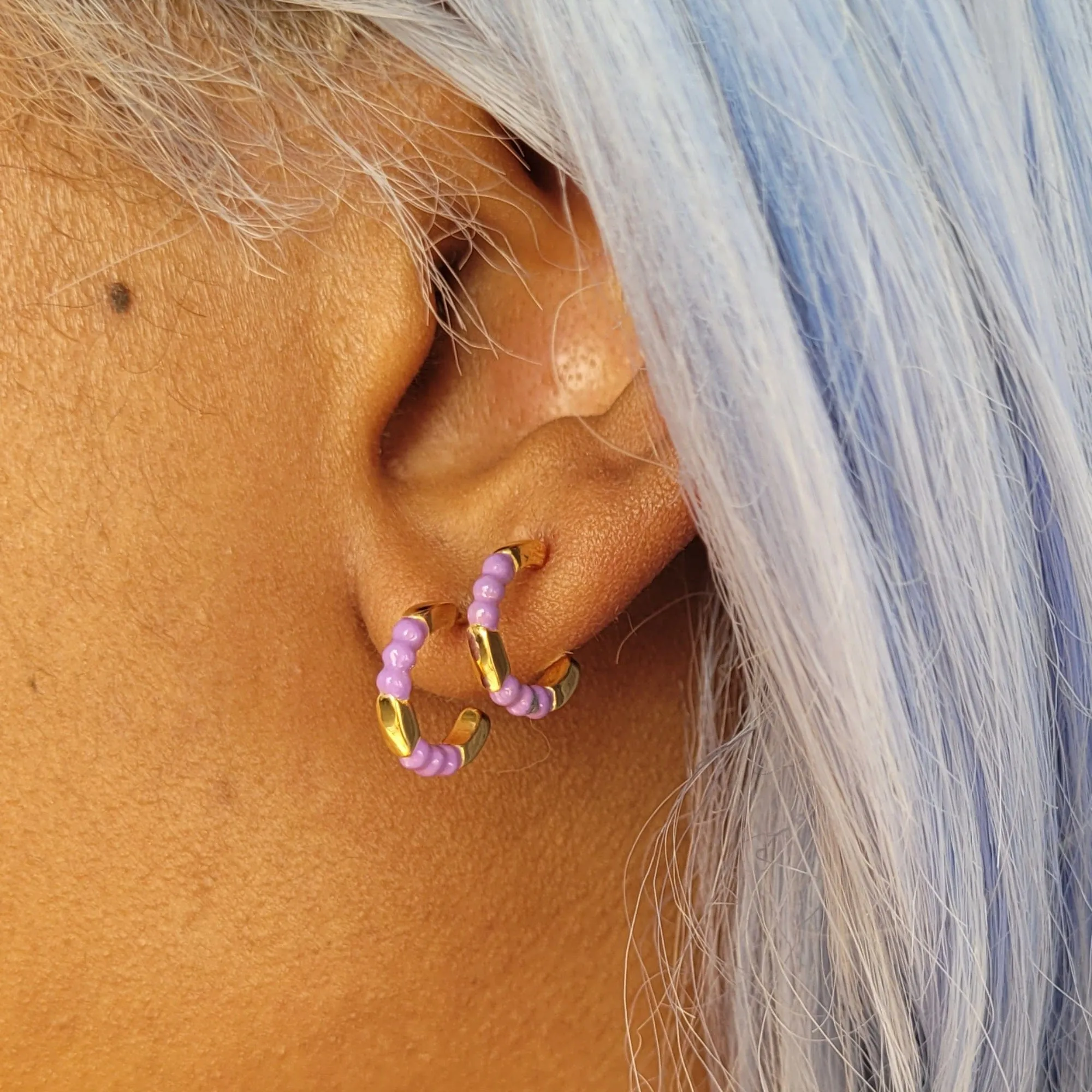 Gold Plated Enamel Dot Huggie Hoop Earrings