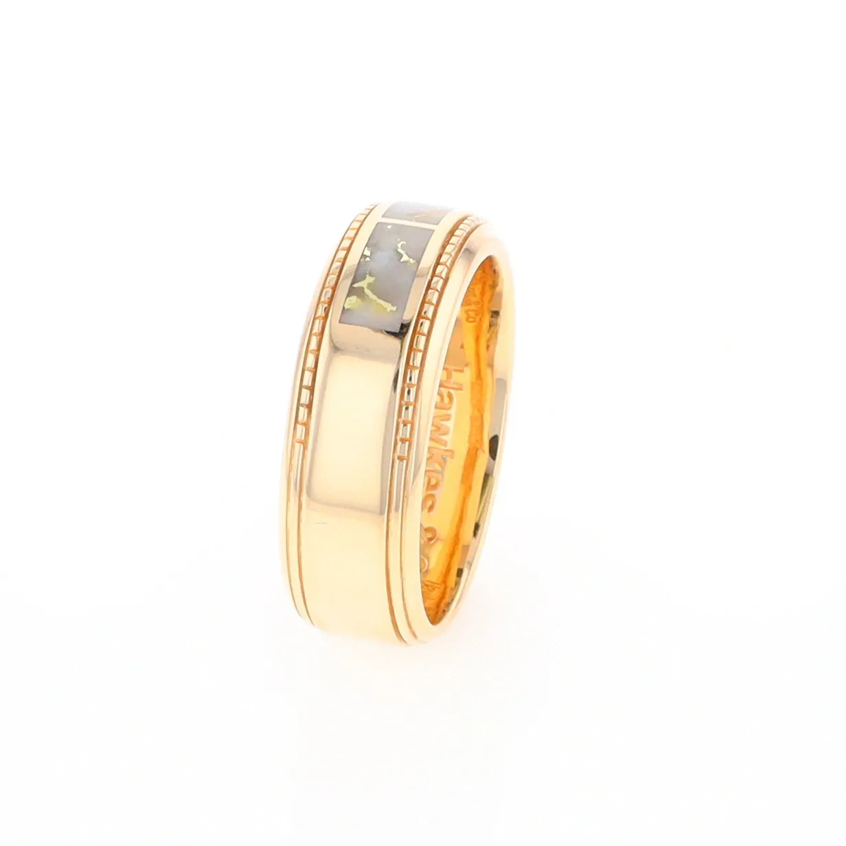 Gold Quartz Ring 3 Section Rectangle Inlaid Milgrain Border Band G1