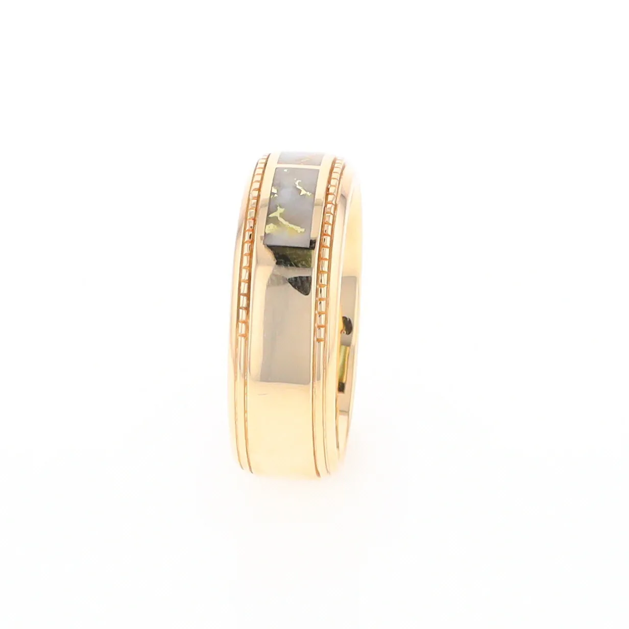 Gold Quartz Ring 3 Section Rectangle Inlaid Milgrain Border Band G1