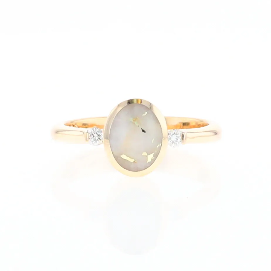 Gold Quartz Ring Oval Inlaid Design Center with .06ctw Round Diamonds