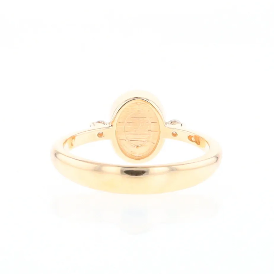 Gold Quartz Ring Oval Inlaid Design Center with .06ctw Round Diamonds