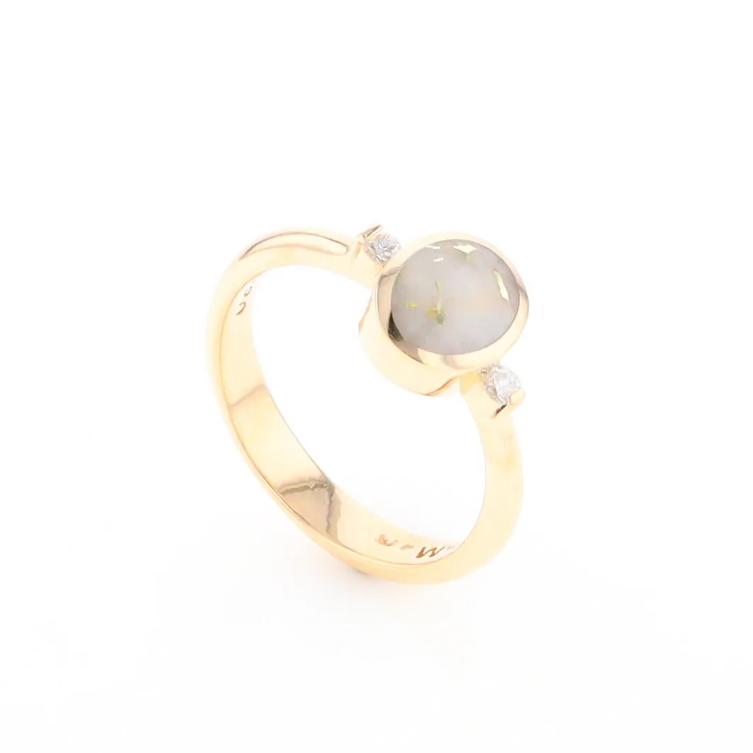 Gold Quartz Ring Oval Inlaid Design Center with .06ctw Round Diamonds